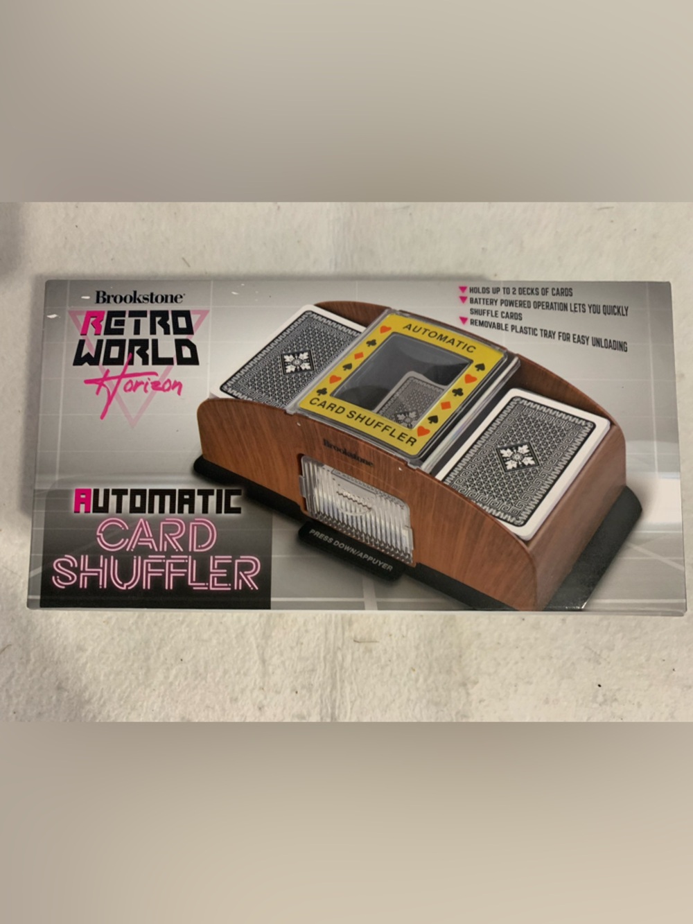Brookstone Retro World Horizon Automatic Card Shuffler Wood Grain Look